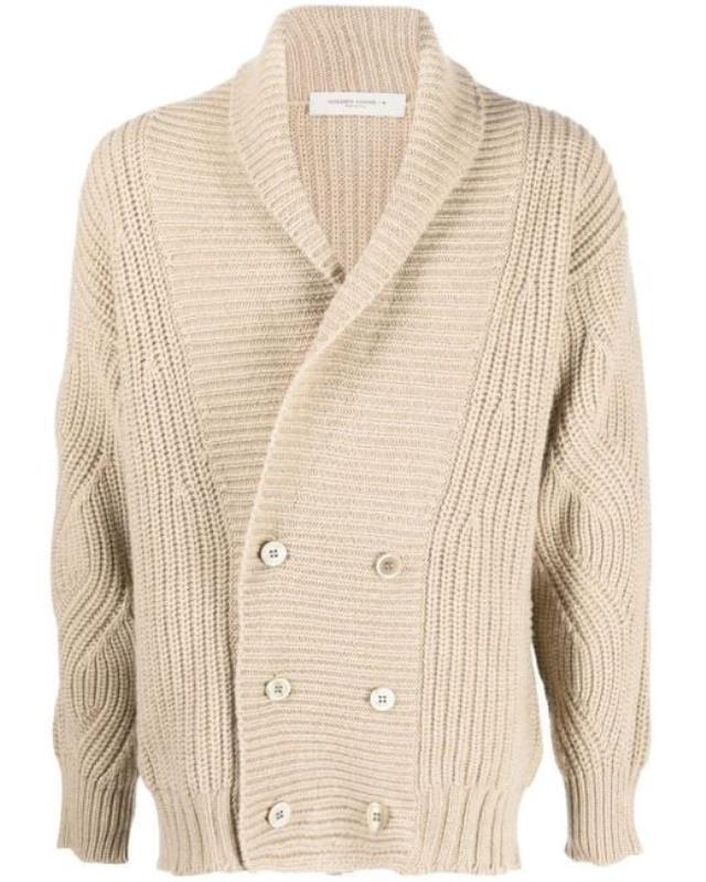 Men's Natural Shawl Double-breasted Knit Cardigan