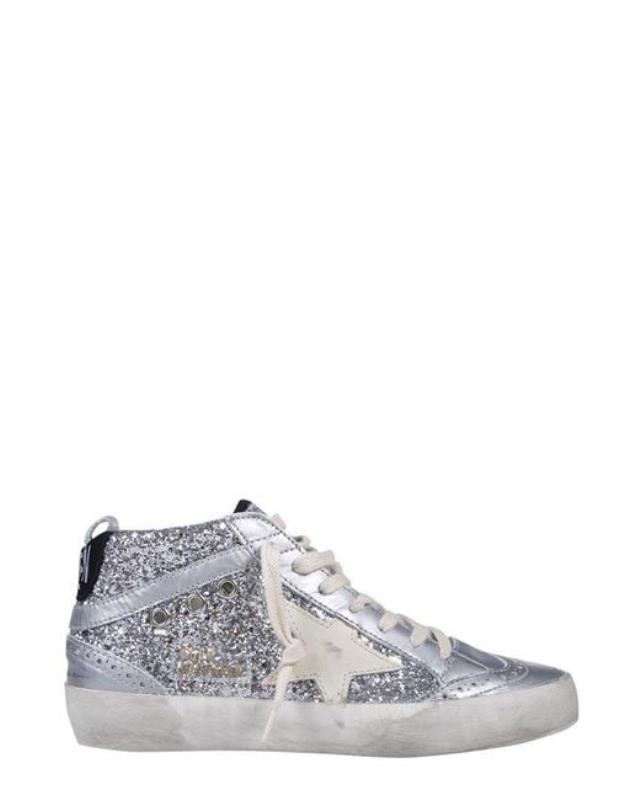 Women's White Mid-star Glitter Sneakers