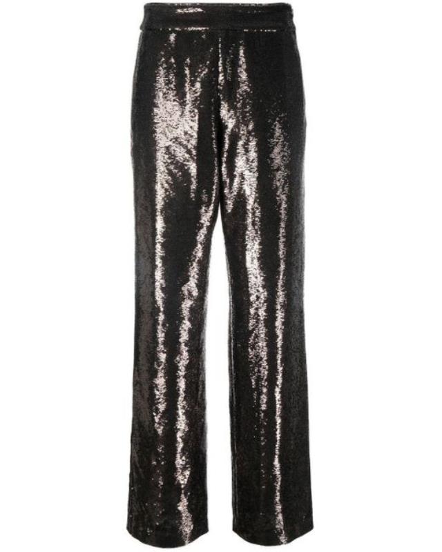 Women's Black Wide-leg Sequin-embellished Pants