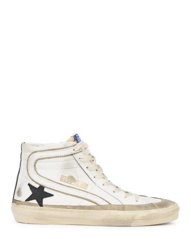 Women's White Slide Distressed Leather Hi-top Sneakers