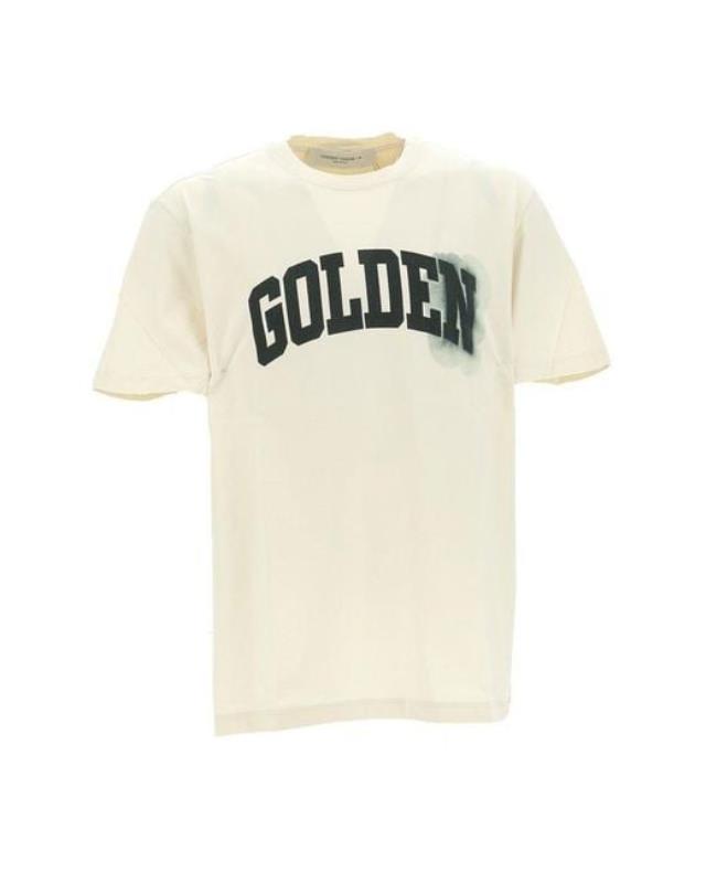 Men's White Logo Printed Crewneck T-shirt
