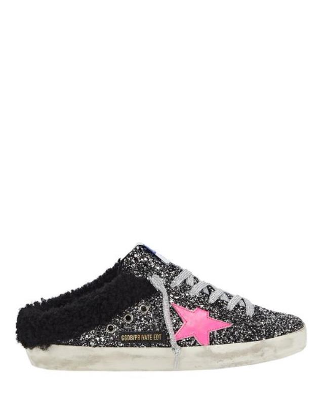 Women's Black Superstar Sabot Shearling Sneakers