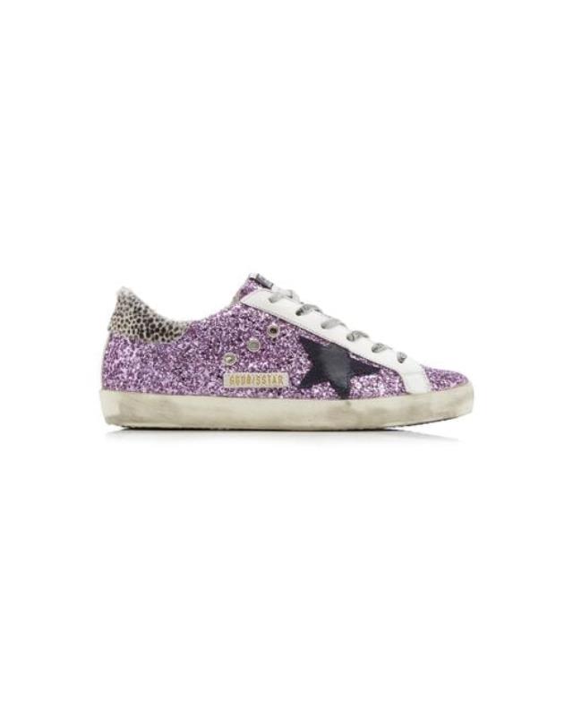 Women's Purple Super-star Glittered Leather Sneakers