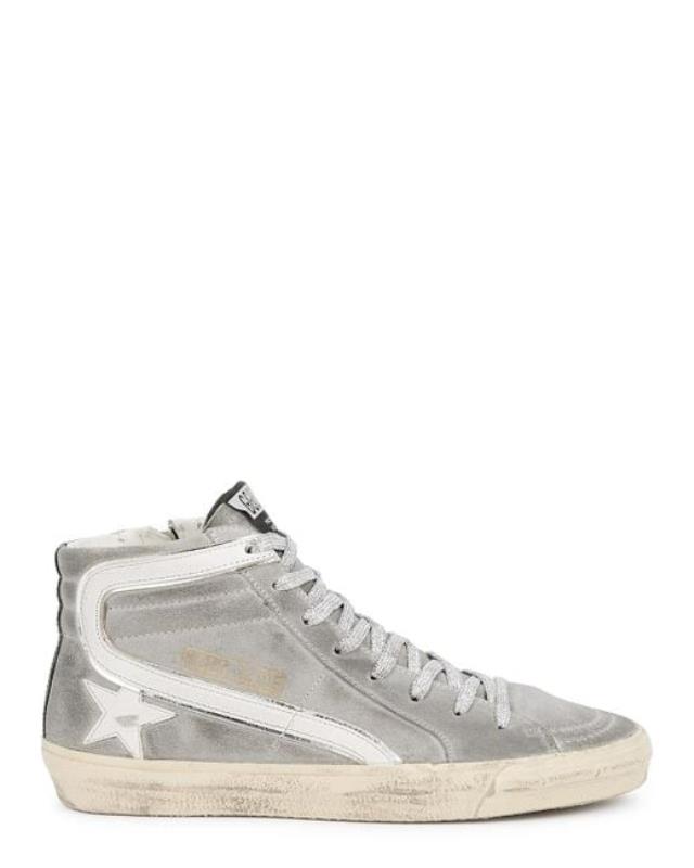 Women's White Slide Distressed Suede Hi-top Sneakers
