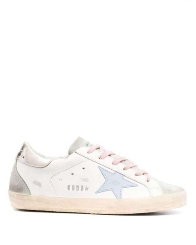 Women's White Super-star Leather Upper And Star Suede Toe And Spur Laminated Heel Metal Lettering