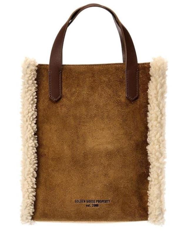 Women's Brown Mini Shearling & Suede Tote