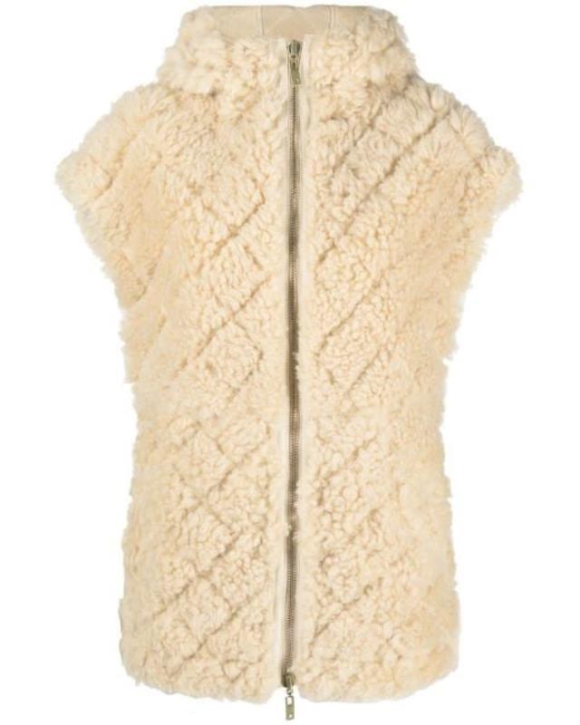 Women's Natural Hooded Shearling Gilet
