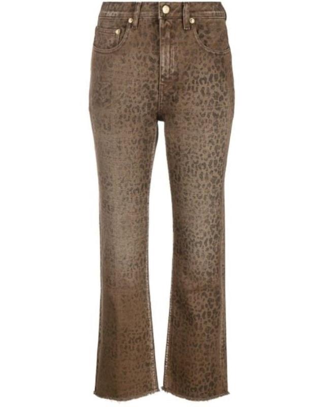 Women's Brown Violet Faded Leopard-print Kick Flare Jeans