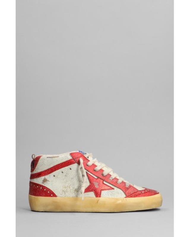 Women's Pink Mid Star Sneakers In Beige Leather