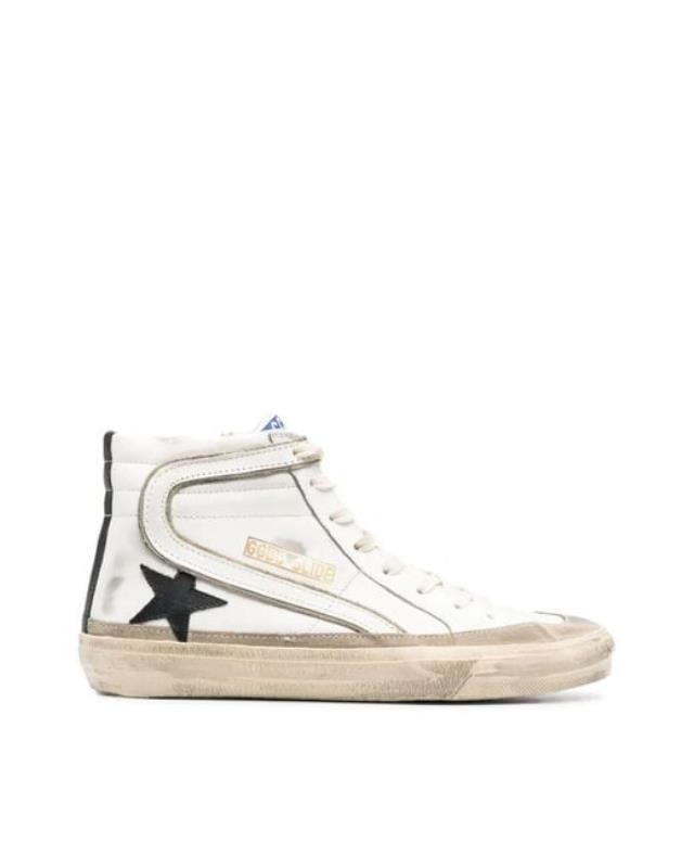 Women's White Slide Leather Upper Star List And Wave Foam Tongue Suede All Around