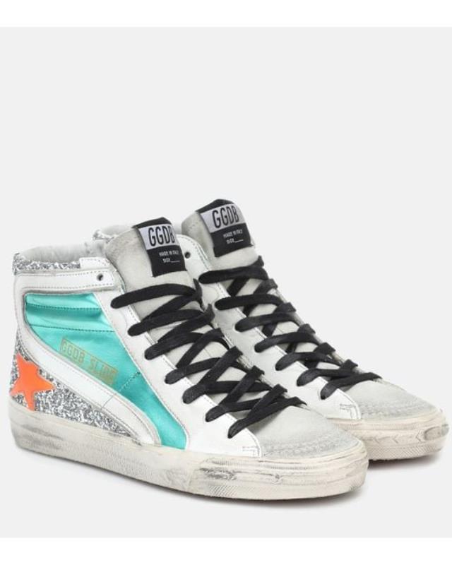 Women's White Slide Metallic Leather Sneakers