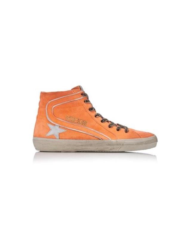 Women's Orange Slide Embellished Suede High-top Sneakers
