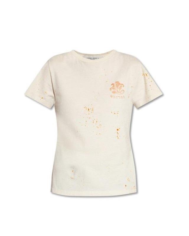 Women's White Logo Embroidered Crewneck T-shirt