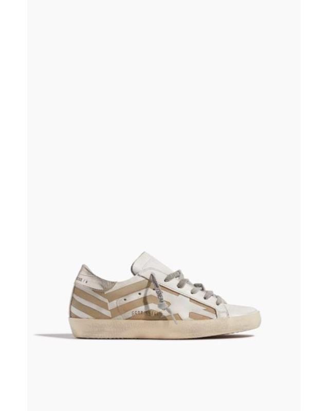 Women's White Superstar Sneaker With Lasercut Flag And Star
