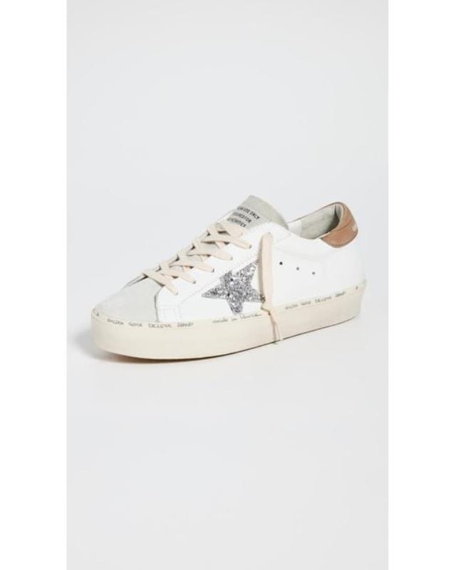 Women's White Hi Star Leather Upper Suede Toe Glitter Sneakers