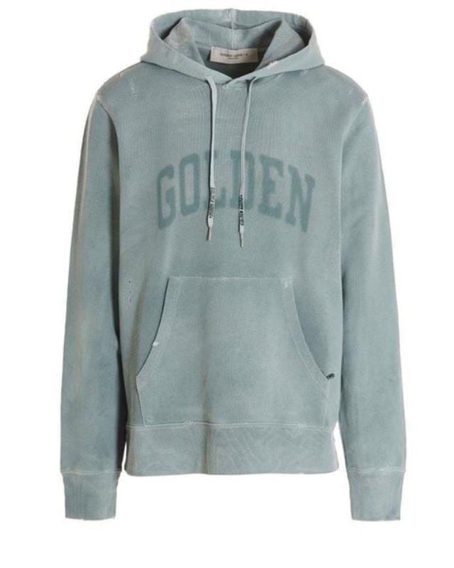 Men's Blue Distressed Drawstring Hoodie