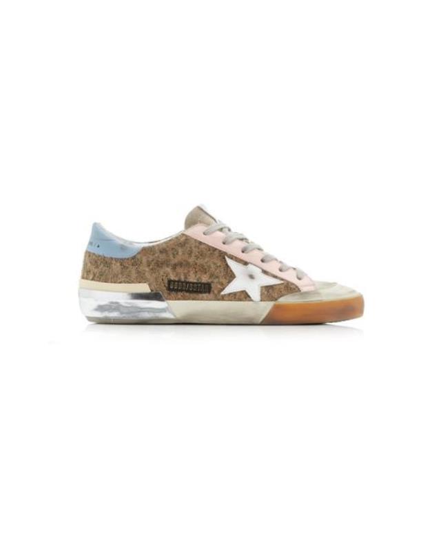 Women's Brown Super-star Penstar Leopard-print Suede And Leather Sneakers
