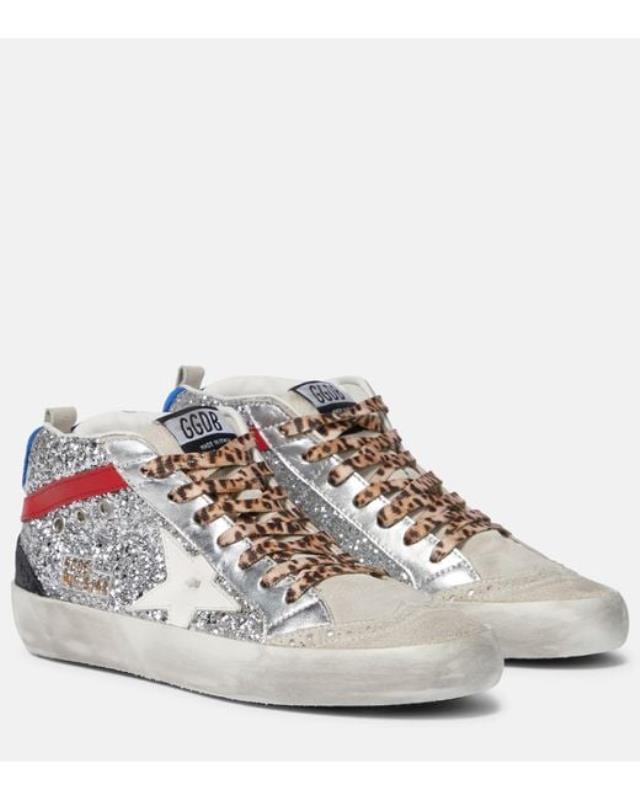 Women's White Mid Star Glitter Sneakers