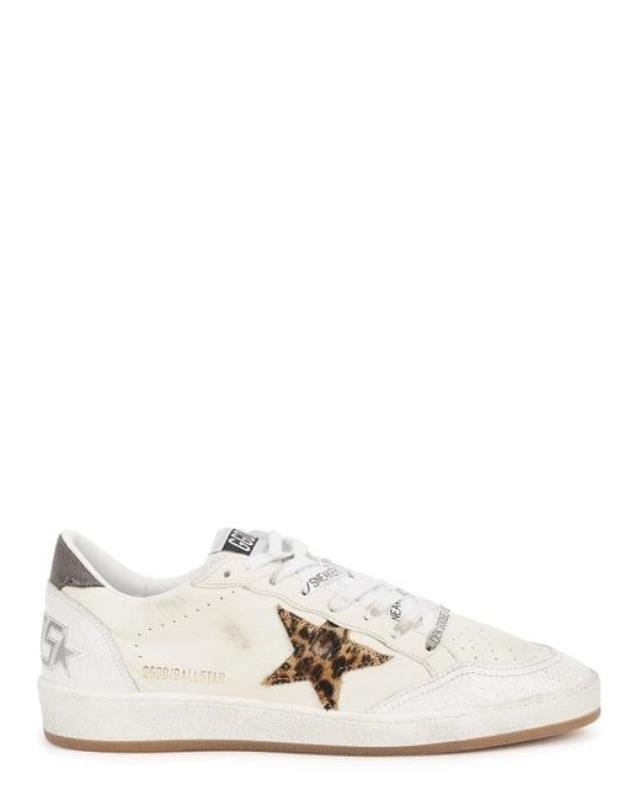 Women's White Ball Star Distressed Paneled Sneakers