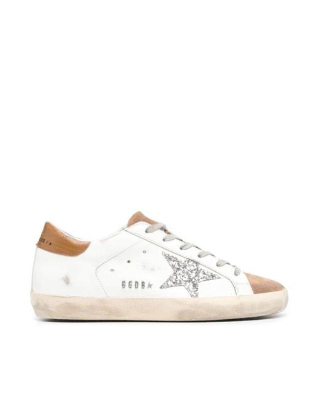 Women's White Super-star Leather Upper Suede Star Glitter Heel Tejus Print Leather Heel Metal Lettering