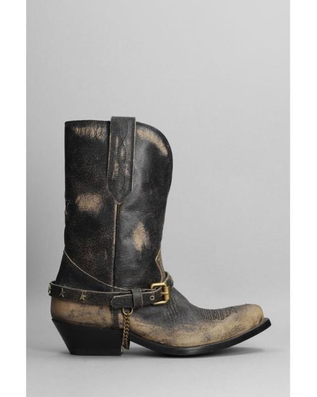 Women's Gray Wish Star Texan Ankle Boots In Black Leather