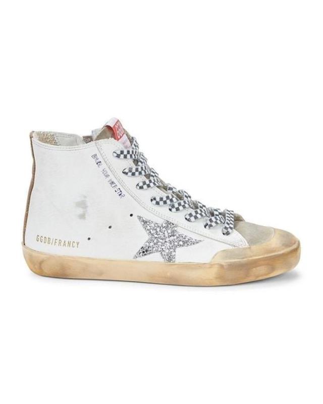 Women's White Frency Star Leather & Suede High Top Sneakers