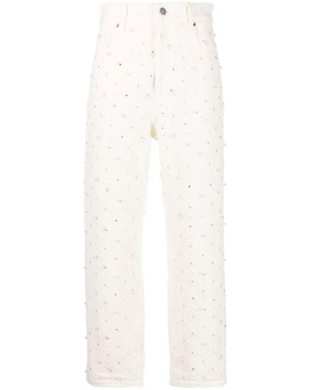 Women's White Faux Pearl-embellished Jeans