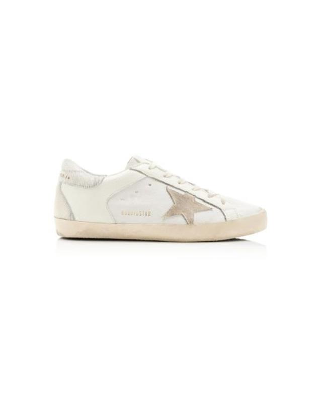 Women's White Super-star Suede And Leather Sneakers